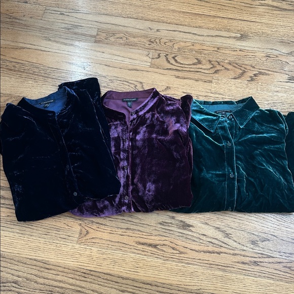 Eileen Fisher Tops - Bundle of 3 EILEEN FISHER Velvet Button Down Shirts - Blue, Hibiscus, Green